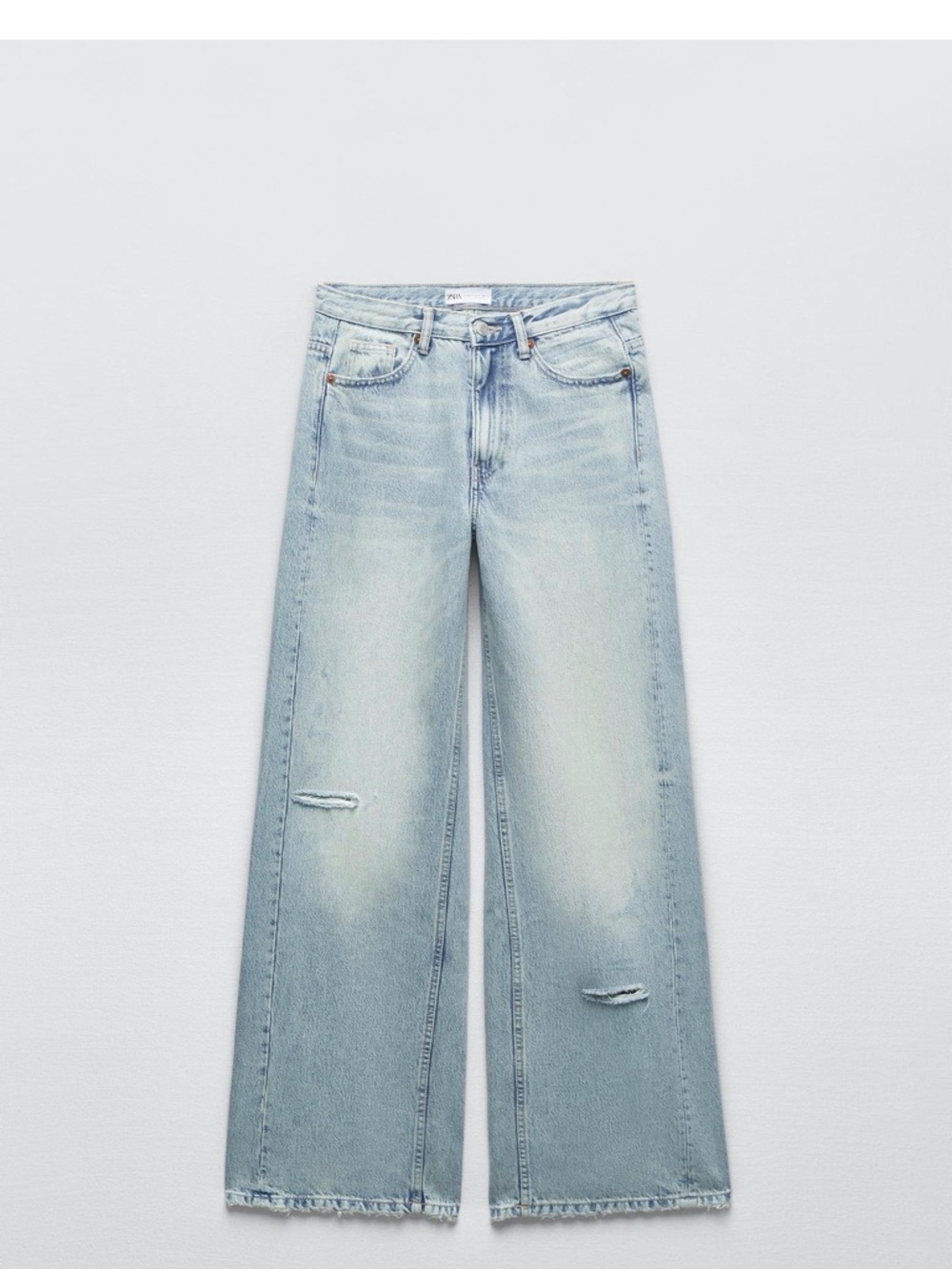 Zara Light Blue Wide-Leg Distressed Jeans